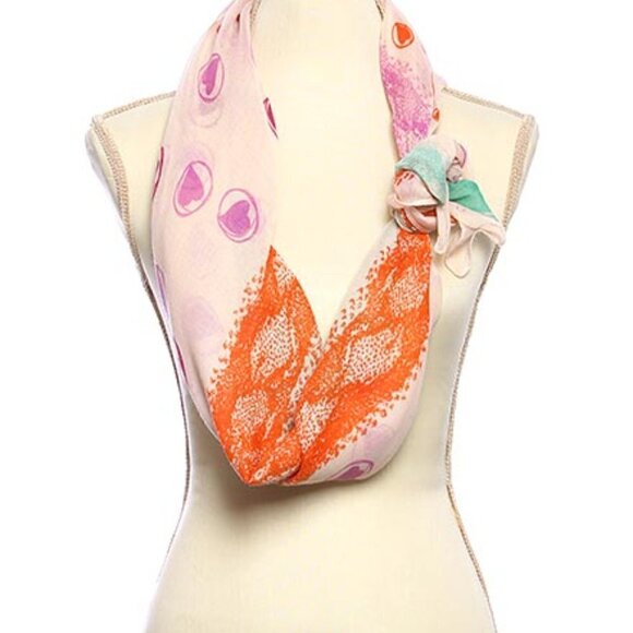 Pink Green Nude Heart Love Motif Scarf - Picture 3 of 4